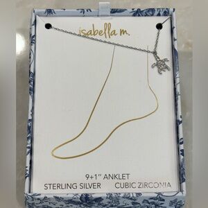 NIB Isabella M. Sterling Silver Turtle Anklet with Sparkling CZ Charm - Silver